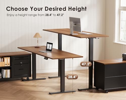 OffiGo 55" L Shaped Electric Standing Desk with Cabinet Sets, Walnut/Black - Image 6