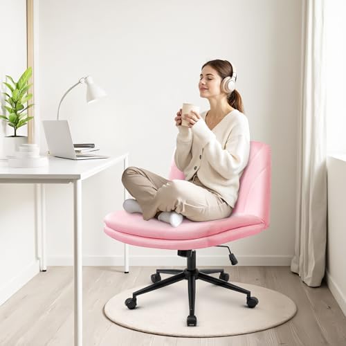 Orange Factory Criss Cross Chair, Wide Leather Vanity Desk Seat, Pink Pu - Image 7