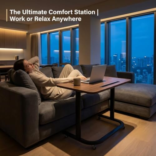 BUYIFY Height Adjustable TV Tray Table with Wheels for Couch or Sofa - Image 6