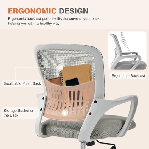 Sweetcrispy Computer Desk Chair, Mesh Office Chair, Lumbar Support, Grey - Image 6