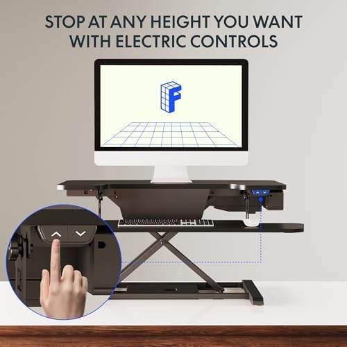 FLEXISPOT 32" Motorized Standing Desk Converter, Electric Stand up Desk Riser, Sit to Stand Dual Monitor and Laptop Workstation with Wide Keyboard Tray, Black - Image 6