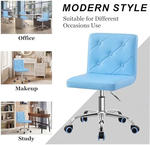 VECELO PU Leather Mid-Back Armless Vanity Chair Adjustable Height 360° Rolling Swivel for Home Office Work - Image 7