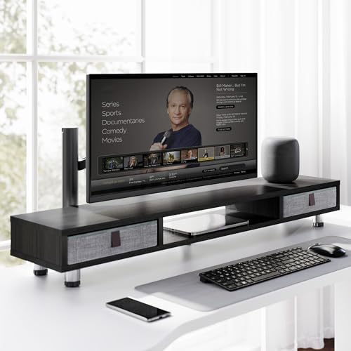 Fenge Dual Monitor Stand, 2-Tier Desk Organizer with Drawers, 42.5in, Black - Image 6