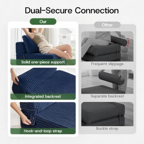Folding Sofa Bed Convertible 4 in 1 Sleeper Chair Blue Twin - Image 7