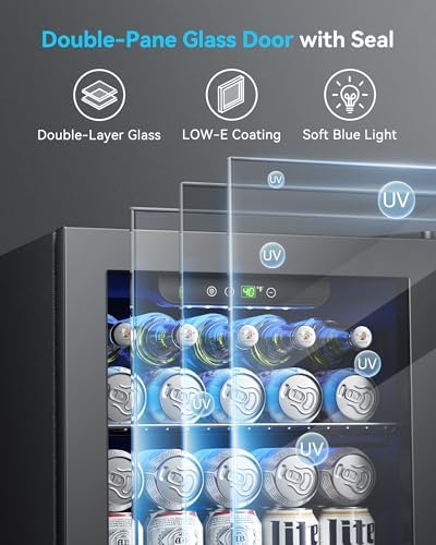 Feelfunn 50 Can Beverage Refrigerator, 1.3CuFt Mini Fridge with Glass Door - Image 7