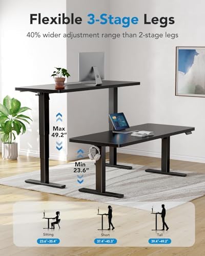 HUANUO 70x 35 Inch 3-Stage Electric Standing Desk, Brushless Motor, Black - Image 6