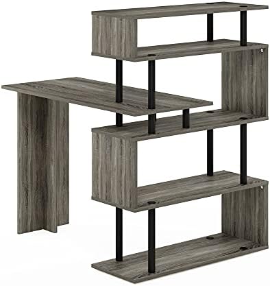 Furinno Classic Desk, 40" Wide L-Shape Gaming Desk, Computer Desk, Writing Desk with 5-Tier S-Shaped Side Shelves for Home Office, Study Room, Dorm, Bedroom, French Oak - Image 7