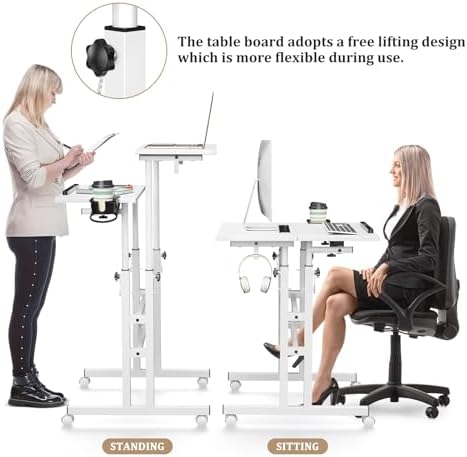 Enayplon Small Standing Desk with Wheels, Mobile Stand Up Desk, Portable Standing Table on Wheels for Walking Pad, Rolling Computer Desk Adjustable Height, Tall Table - Image 7
