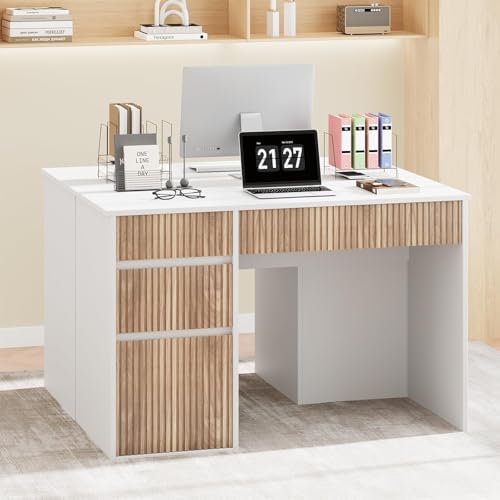 4 EVER WINNER White Desk with Drawers, 48 Inch Computer Desk with Storage - Image 6