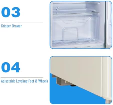 WANAI 3.5 Cu.Ft Retro Mini Fridge with Handle Compact Refrigerator Cream - Image 7