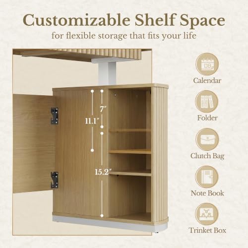 Electric Standing Desk with Storage Drawers, 63'' Executive Height Adjustable Desk with Privacy Panel and Shelves, Wood Fluted Computer Desk for Home Office, Light Walnut - Image 6