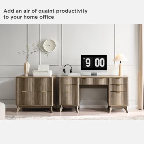 T4TREAM 60" Modern Fluted Executive Desk with Drawers, Alder Grey - Image 7