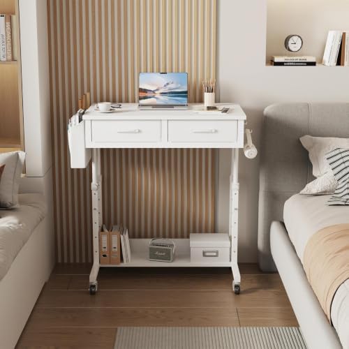 WINAZ Small Rolling Standing Desk with Drawers & Storage, 32 Inch Height Adjustable Desk on Wheels for Teachers, Students, Portable Mobile Workstation for Home Office, Small Spaces, Sewing & Crafts - Image 7