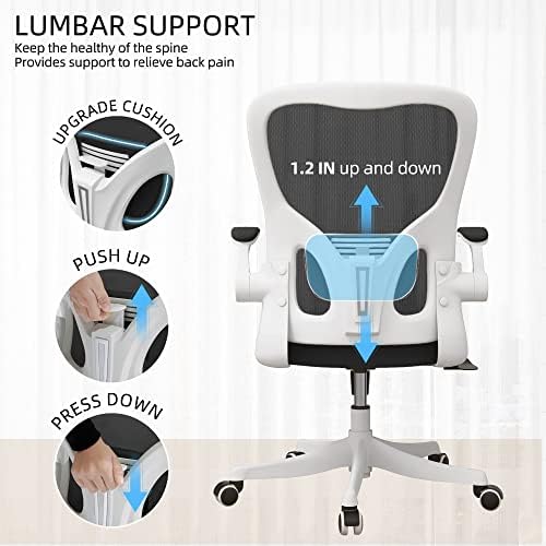 Monhey Office Chair - Ergonomic Office Chair with Lumbar Support & Flip Up Arms Home Office Desk Chairs Rockable High Back Swivel Computer Chair White Frame & Black Mesh Study Chair - Image 6