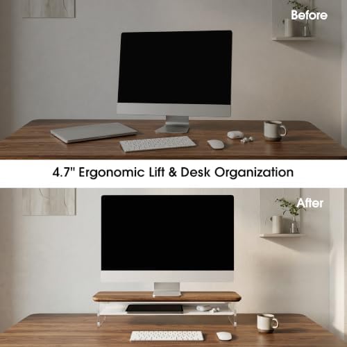 Fenge 23.6" Monitor Stand with Clear Acrylic Legs, Brown - Image 6