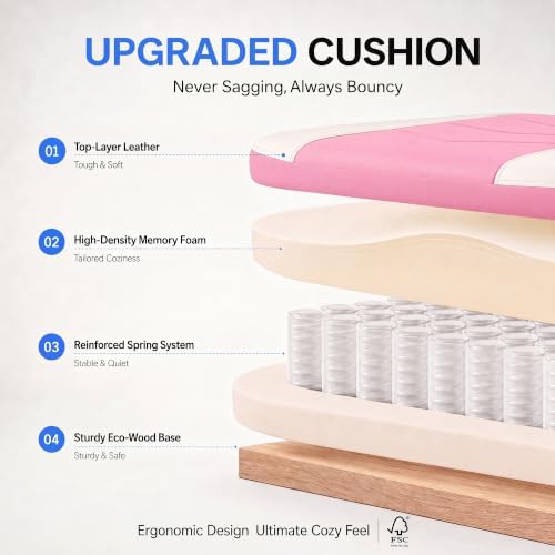 Desk Computer Gaming Chair - High Back Ergonomic Office Chair with Footrest and Lumbar Support, Swivel Comfy Home Gamer Video Game Chairs with Pocket Spring Cushion for Adults (Pink Leather) - Image 6