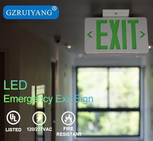 GZRUIYANG Green Exit Sign, LED Emergency Exit Light with Battery Backup, UL Listed, AC 120/277V, Exit Signs with Emergency Lights, Commercial Emergency Lights for Business - 2 Pack - Image 6