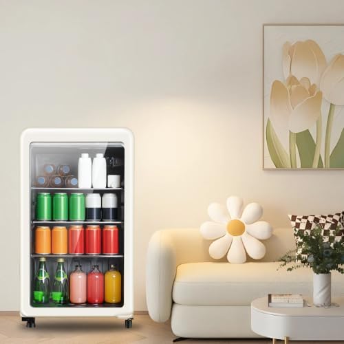 Retro Beverage Refrigerator, 3.2 Cu.Ft Mini Fridge with Glass Door, Vintage Freestanding Drink Cooler for Office, Bar, Home, Adjustable Shelving, Adjustable Thermostat (White) - Image 7