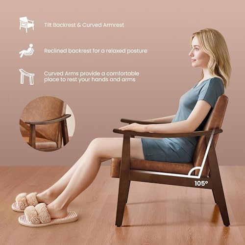 Yaheetech Accent Chair, Mid-Century Armchair with High Back Brown - Image 6