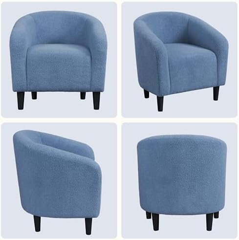 Yaheetech Small 25.5in Wide Sherpa Barrel Accent Chair for Bedroom, Blue - Image 6
