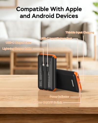 GOODaaa Portable Charger, 10000mAh Power Bank Built in Cables, 3 Outputs 1 Inputs for All Mobile Devices Slim Charging Bank, Small Thin Phone Charger, Airline Approved Travel Slim Compact Battery Pack - Image 7