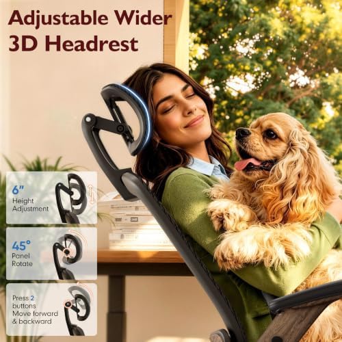 Ergonomic High-Back Office Chair with Footrest – Flip-Up Arms, 3D Headrest, 135° Recline, and Wide Mesh Seat with Lumbar Support. Rolling Swivel Task Chair for Gaming or Work, Sturdy, 300 LBS. - Image 6