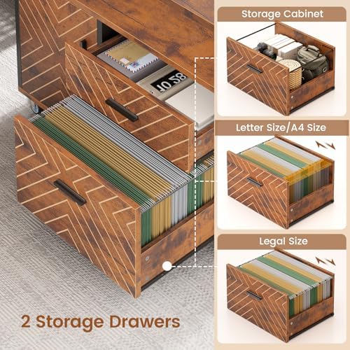 SEDETA 71" Executive Desk with Rolling File Cabinet, Large Office Desk with Drawers, L Shaped Computer Desk with Power Outlets, CPU Stand, Pegboard and Storage Shelves, Rustic Brown - Image 6