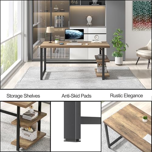 FOLUBAN Computer Desk, Modern Home Office Desk with Storage Shelves, Writing Study Gaming Table for Living Room Bedroom, Rustic Oak, 53 Inch - Image 6