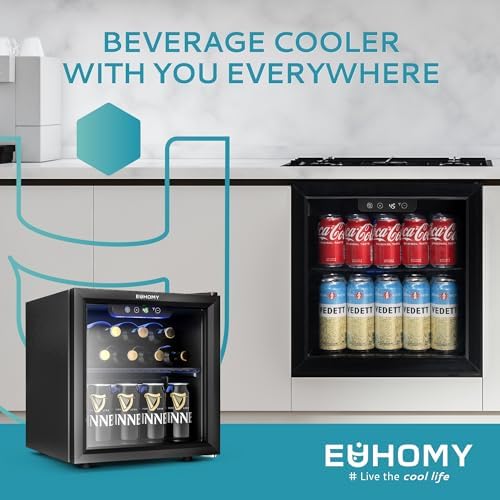 EUHOMY 12 Bottle 48 Can Mini Fridge, Beverage Refrigerator with Glass Door - Image 7