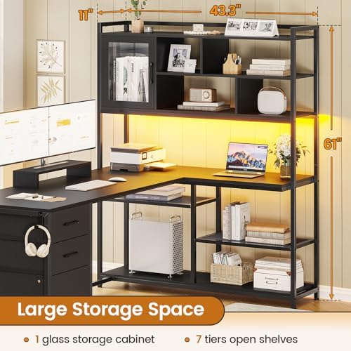 SEDETA 58'' L Shaped Computer Office Desk with 3 Drawers and Bookshelf - Image 6