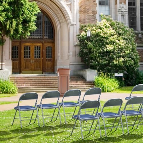 VINGLI 8 Pack Folding Chairs with Padded Seats, Metal Frame with Pu Leather Seat & Back, Capacity 350 lbs, Blue - Image 7