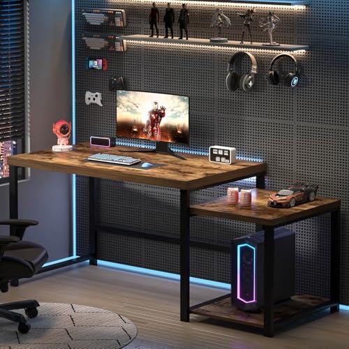 FOLUBAN Large Computer Desk for Home Office with Printer Space, Wood Study Gaming Workstation Table with Storage Shelves, Long Writing Desk for Bedroom Living Room, Rustic Brown, 63 Inch - Image 7