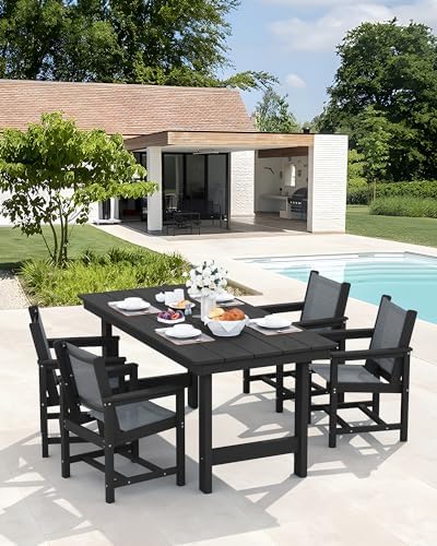 SERWALL 5 Pcs HDPE Patio Dining Set, HDPE Dining Set for 4, Gray - Image 7