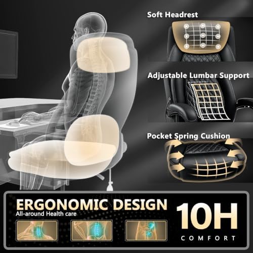 Reclining Office Chair with Foot rest,Comfy Desk Chair with Lumbar Support - Image 6