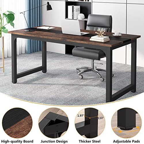 Tribesigns 70.8”Executive Desk, Large Office Computer Desk with Thicken Frame, Modern Simple Workstation Business Furniture for Home Office, Vintage Brown/Black - Image 6