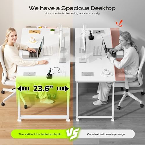 DurayLoly 63 x 24 Computer Desk, 2X Thicker Desktop,2.2” Steel Frame, White - Image 6