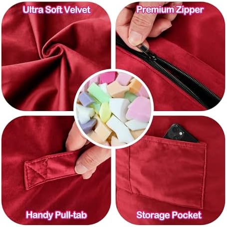 4FT Bean Bag Chair with Ultra Soft Velvet Cover Bean Bag Sofa with Memory Foam Bean Bag Chairs with Large Size Lazy Sofa for Dorm Office Living Room Bedroom Red 4' - Image 6