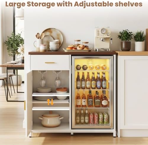 Unikito Coffee Bar Cabinet with Mini Fridge Space & Power Outlet, White - Image 6