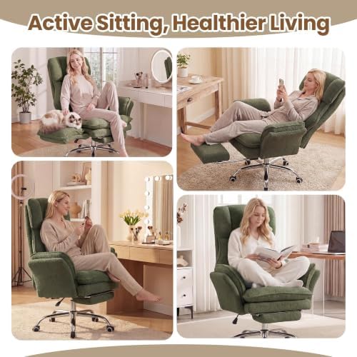 Big and Tall Office Chair with Flip Arms and Footrest, Teddy Criss Cross Legged Home Office Desk Chair with Pet Seat, Comfy Reclining Computer Gaming Chair, Green - Image 6