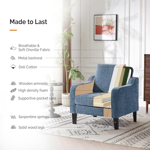 VINGLI Navy Blue Accent Chair Chenille Upholstered Armchair for Living Room - Image 6