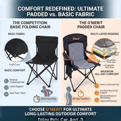 EMERIT 2-Pack Folding Camping Chair, Diamond-Quilted & Adjustable Armrest - Image 6
