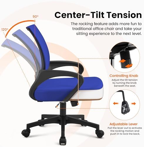 Yaheetech Mid Back Mesh Computer Office Desk Chair Adjustable Swivel, Blue - Image 6