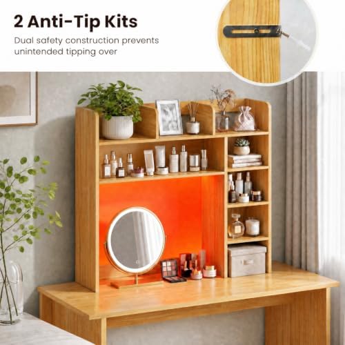 GOFLAME Desk Hutch, 8 Shelves Desktop Bookshelf, 31.5”, Burlywood - Image 7