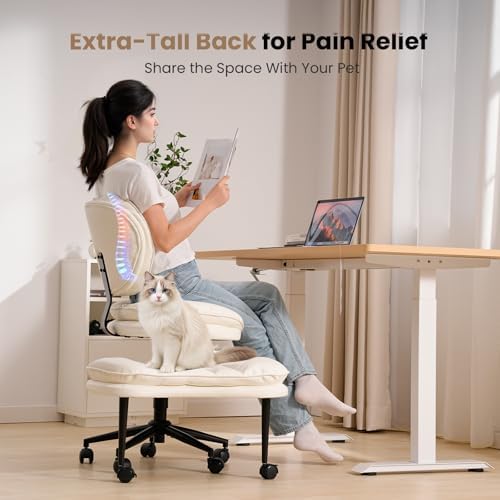 Extra-Wide & Tall Cross-Legged Office Chair – Deeply-Padded Cloud Seat, Ergonomic Back Support, Adjustable Height for ADHD & Meditation, White - Image 6