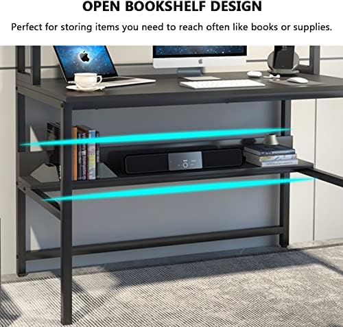 Aquzee Computer Desk with Hutch and Bookshelves, Large Leg Room 47 inch Width Black Desk with Space Saving Storage Shelves for Home Office,Study, Work, Easy Assemble - Image 6