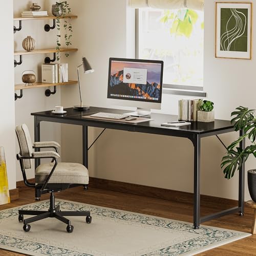 Huuger Computer Desk, 70 Inch Office Desk, Gaming Desk with Storage, Writing Desk Work Desk for Home Office, Study, Long Simple Desk, Large Legroom, Metal Frame, Black - Image 7