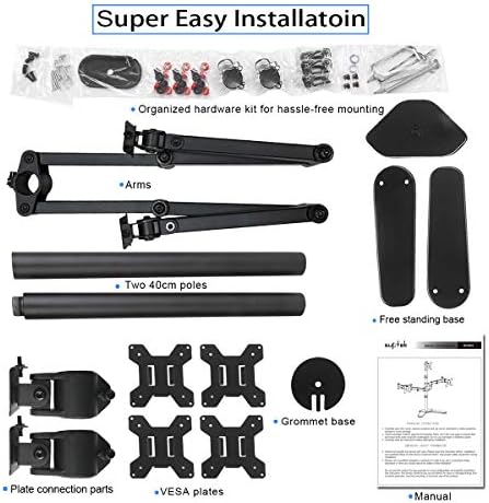 Suptek Quad LED LCD Monitor Stand up Free-Standing Desk Stand Extra Tall 31.5" Pole Heavy Duty Fully Adjustable Mount for 4 (3+1) / Four Screens up to 27 inch (ML6864) - Image 6