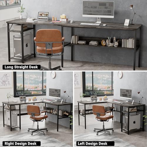 Unikito Reversible L Shaped Desk with Magic Power Outlets and USB Charging Ports, Sturdy Corner Computer Desk with Storage Shelves, Gaming Desk for Home Office, Easy to Assemble, Black Oak - Image 6