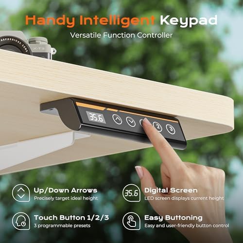 Huuger 55 x 28 Large Electric Standing Desk, Height Adjustable Desk, 27.6" Deep Desktop, Stand up Gaming Computer Office Desk with 2 Hooks, 3 Preset Heights, for Home Office, Maple - Image 6