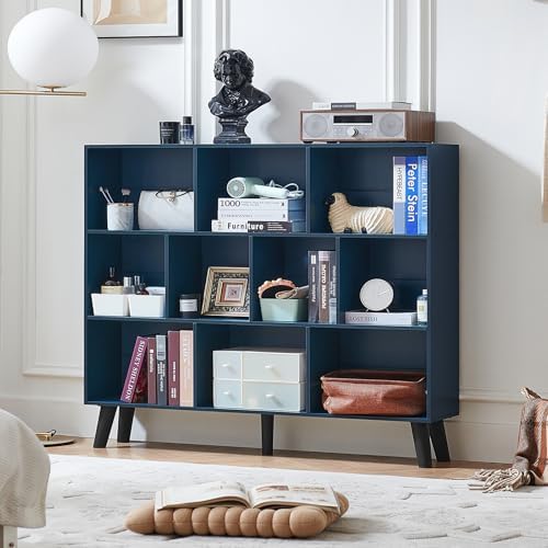 LEYAOYAO 10 Cube Bookshelf,Mid-Century Modern Bookcase with Legs,Dark Blue - Image 7